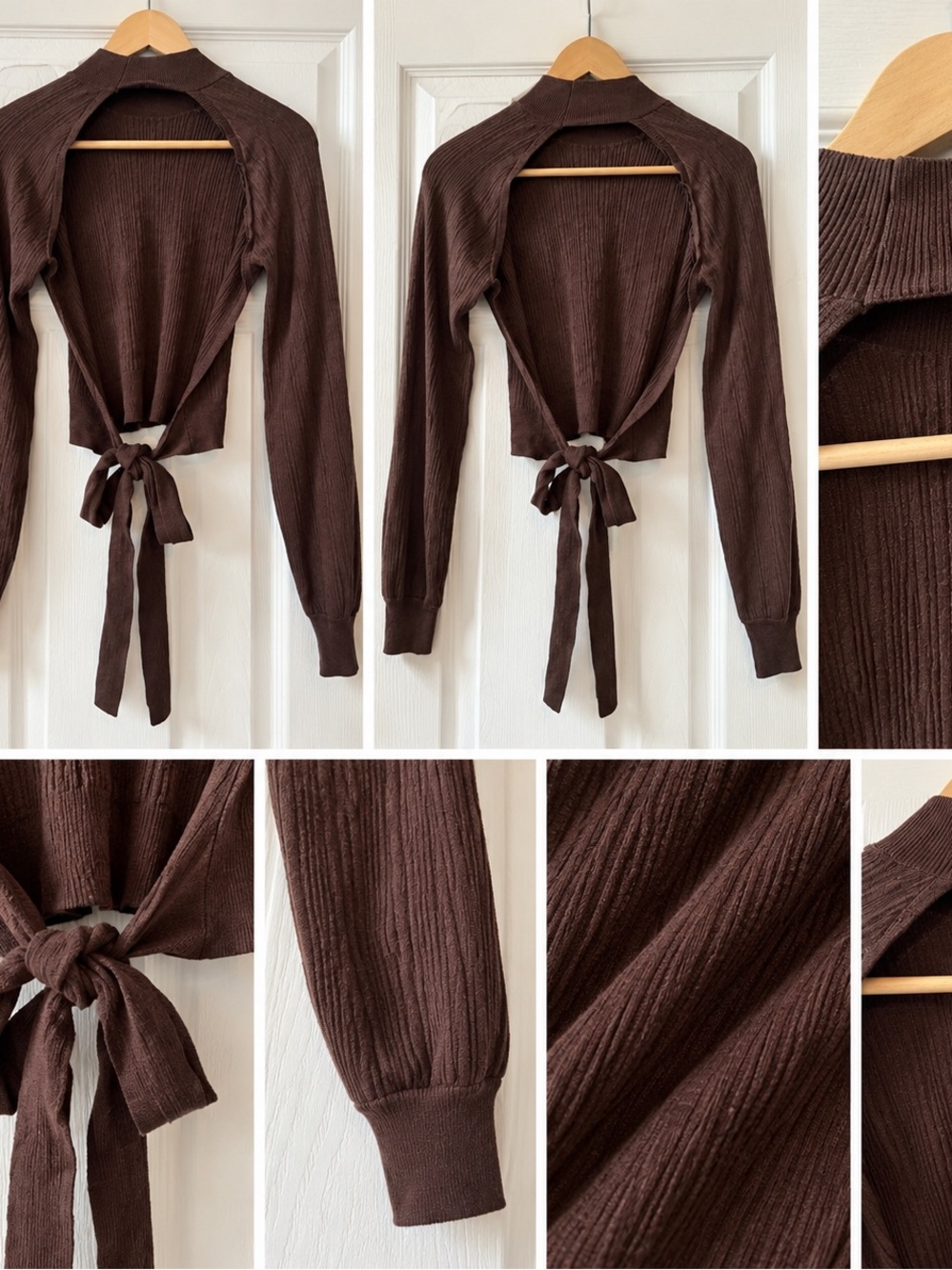 Forever 21 Brown Ribbed Open-Back Tie-Back Top, size large